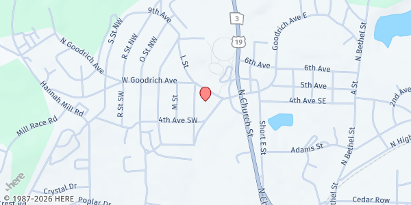 Map showing Silvertown Baptist Church at 300 W. Goodrich Ave., Thomaston, GA