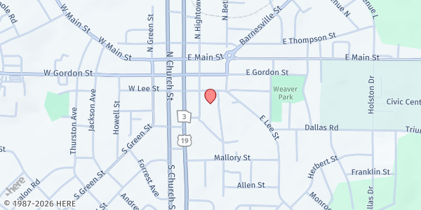 Map showing Thomaston Upson County Senior Center at 302 S. Bethel St., Thomaston, GA