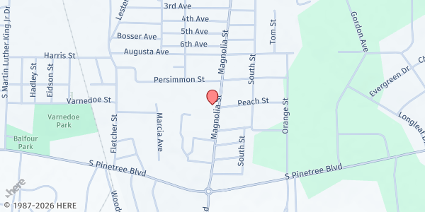 Map showing First Seventh-day Adventist Church at 1400 Magnolia Street, Thomasville, GA