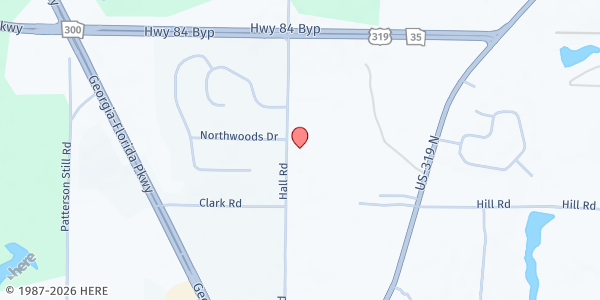 Map showing Northwoods Church of God at 640 Hall Road, Thomasville, GA
