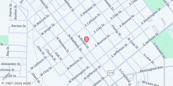 Map showing Thomas County Food Bank & Outreach Center at 430 North Broad Street, Thomasville, GA