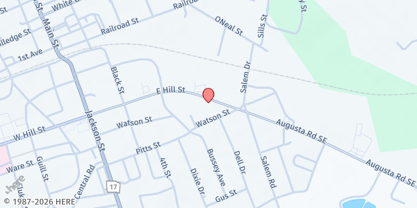 Map showing McDuffie Manna at 451 E. Hill St., Thomson, GA