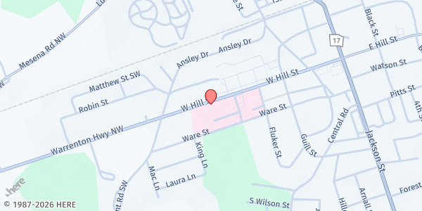 Map showing Thomson Family YMCA at 521 W. Hill St., Thomson, GA