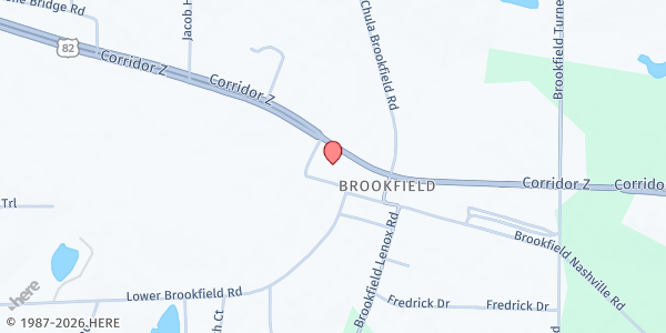 Map showing Brookfield Baptist Church at 2454 U.S. 82, Tifton, GA