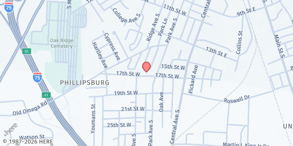 Map showing Tift Area Community Food Bank at 407 W. 17th St., Tifton, GA