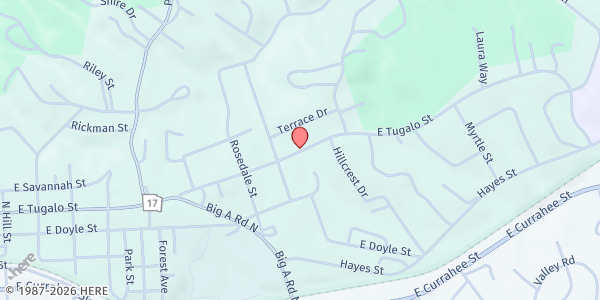 Map showing St. Matthias Episcopal Church at 995 E. Tugalo St., Toccoa, GA