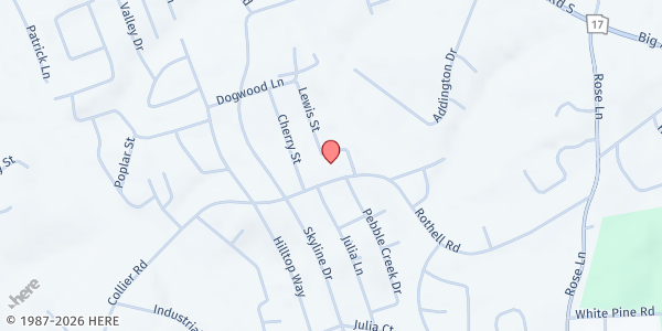 Map showing Toccoa Assembly of God at 696 Rothell Rd., Toccoa, GA