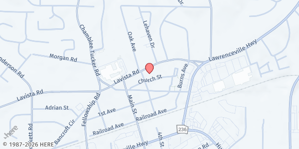 Map showing First United Methodist Church of Tucker at 5095 Lavista Road, Tucker, GA