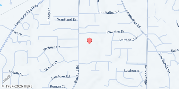 Map showing Potter's House Community Development Center at 1983 Brockett Road, Tucker, GA