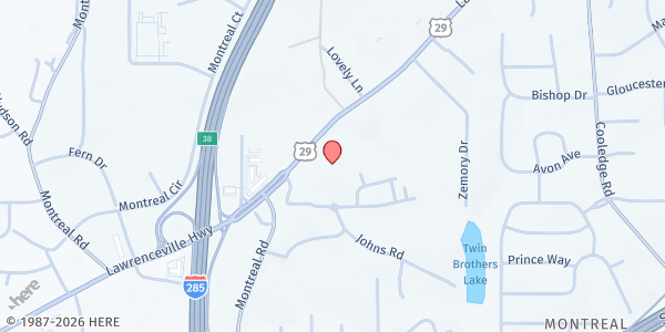 Map showing Rehoboth Baptist Church Food Pantry at 2997 Lawrenceville Highway, Tucker, GA