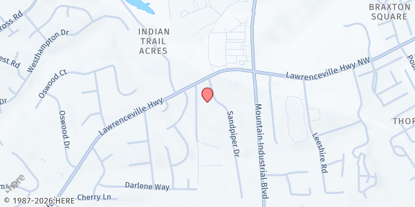 Map showing Word of Life International Church of God at 4881 Lawrenceville Highway, Tucker, GA