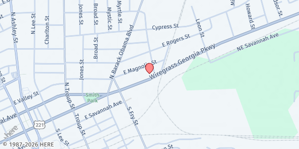 Map showing AMVETS Post 607 at 728 East Hill Avenue, Valdosta, GA