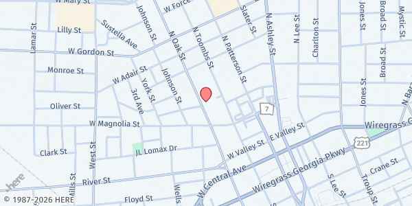 Map showing First Antioch Missionary Baptist Church at 517 North Oak Street, Valdosta, GA