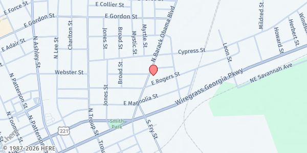 Map showing Grace Victory Church at 303 Barack Obama Blvd., Valdosta, GA