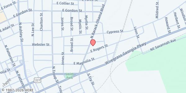 Map showing Grace Victory Holiness Church at 303 Barack Obama Boulevard, Valdosta, GA