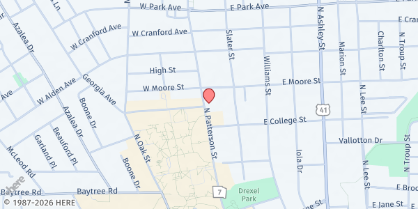 Map showing Greater Valdosta United Way Pantry at 1609 North Patterson Street, Valdosta, GA