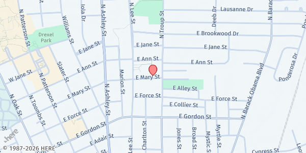 Map showing St. Francis Center at St. John the Evangelist Catholic Church at 520 East Mary Street, Valdosta, GA