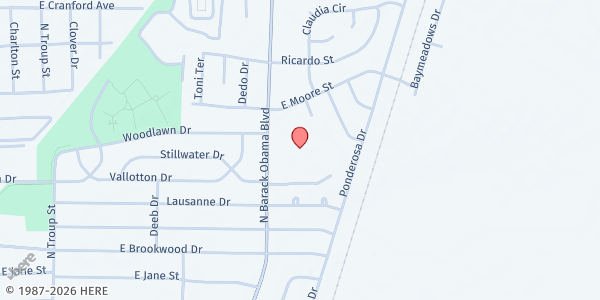 Map showing Woodlawn Forrest Church of Christ at 1515 Barack Obama Boulevard, Valdosta, GA