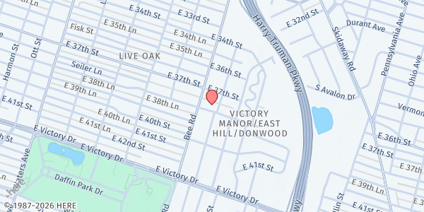 Map showing City Church at 1624 East 38th Street, Victory Manor/East Hill/Donwood, GA