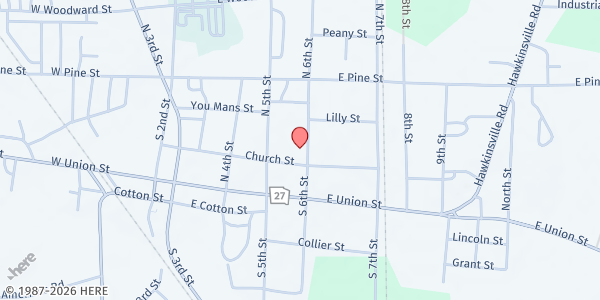 Map showing Vienna United Methodist Church at 205 6th Street, Vienna, GA