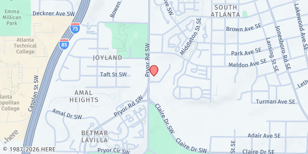 Map showing The Villages at Carver Family YMCA at 1600 Pryor Road Southwest, The Villages at Carver, GA