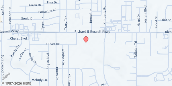 Map showing Four Winds Apostolic Church at 821 Russell Parkway, Warner Robins, GA