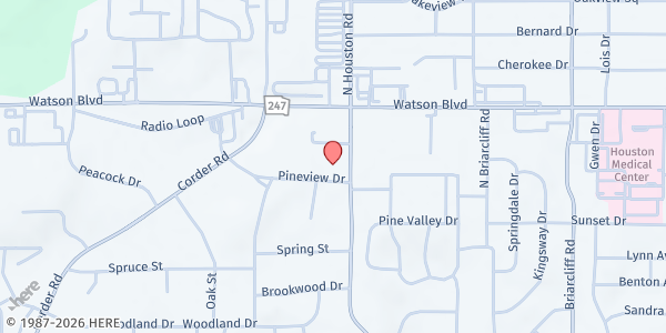 Map showing Trinity UMC at 129 S. Houston Rd., Warner Robins, GA