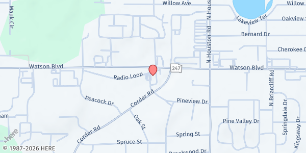 Map showing Warner Robins Church of Christ at 1947 Watson Blvd., Warner Robins, GA