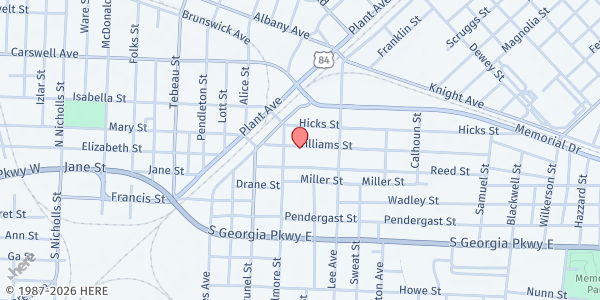 Map showing First United Methodist Church of Waycross at 410 Williams Street, Waycross, GA