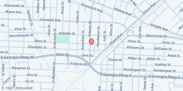 Map showing Mary Street Mission at 517 Mary St., Waycross, GA