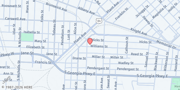 Map showing Waycross First UMC at 410 Williams St., Waycross, GA