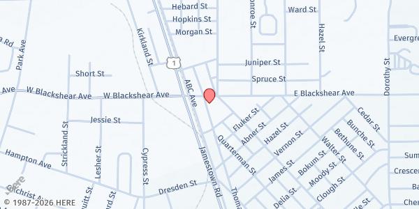 Map showing Waycross Holiness Baptist Church at 110 East Blackshear Avenue, Waycross, GA