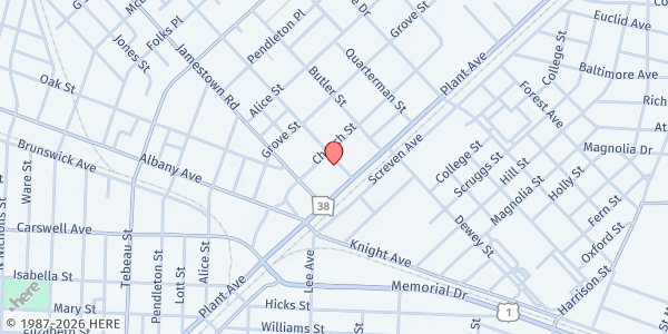 Map showing Waycross House of Hope at 109 Thomas Street, Waycross, GA