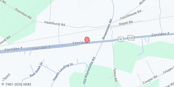 Map showing Waynesville Church of God at 25011 US-82, Waynesville, GA