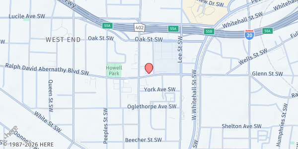 Map showing Southwest Ecumenical Emergency Assistance Center at 1040 Ralph David Abernathy Boulevard Southwest, West End, GA