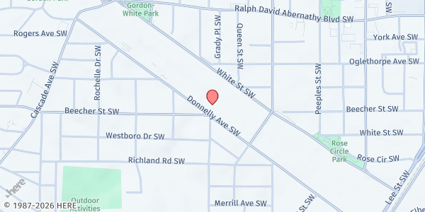 Map showing West End Family Life & Community Center at 1191 Donnelly Avenue Southwest, West End, GA