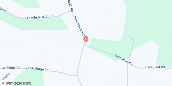 Map showing Burkett Baptist Church at 30 Burkett Church Rd., West Green, GA