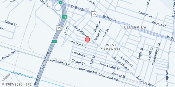 Map showing Revive Church at 1615 Coventry Street, West Savannah, GA