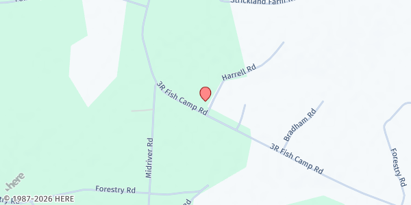 Map showing Engedi Worship Center at 1686 3r Fish Camp Rd., White Oak, GA