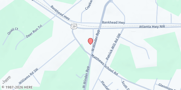 Map showing Saint Vincent De Paul, St Matthew Winder Conference at 25 Wilkins Rd SE, Winder, GA