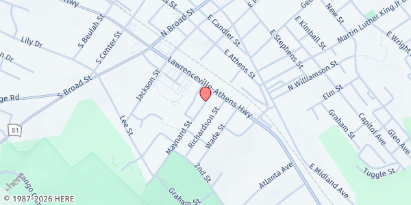 Map showing SYTGE (Seeing You Through God's Eyes) at 56 Maynard Street, Winder, GA