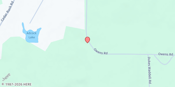 Map showing Cane Creek Missionary Baptist Church at 494 Owens Rd., Woodbury, GA