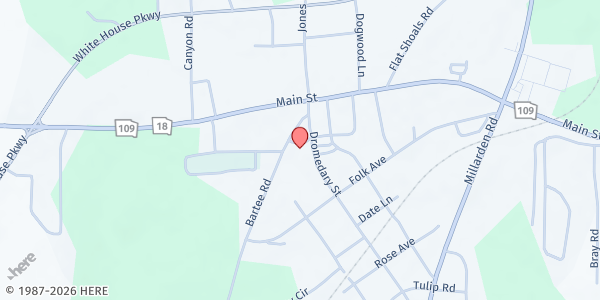 Map showing Woodbury Baptist Church at 106 Dromedary St, Woodbury, GA