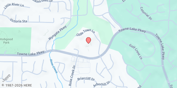 Map showing Forever Fed - Hillside UMC at 4474 Towne Lake Pkwy., Woodstock, GA
