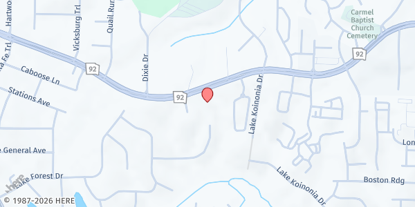Map showing Woodstock Christian Church at 7700 Highway 92, Woodstock, GA
