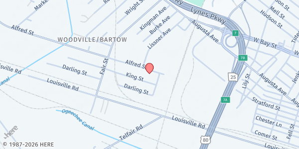 Map showing Word First Christian Church at 2409 Alfred Street, Woodville/Bartow, GA