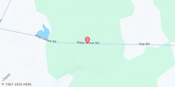 Map showing Mays Grove Baptist Church at 1310 Mays Grove Rd., Wrens, GA