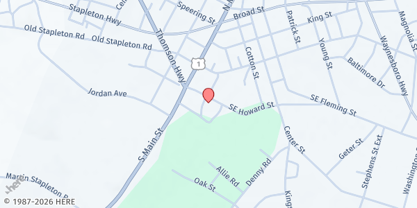 Map showing Wrens Chapel AME Church at 112 W. Howard St., Wrens, GA
