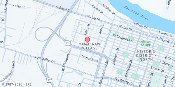 Map showing Grace House of Union Mission at 120 Fahm Street, Yamacraw Village, GA