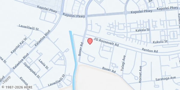 Map showing Armed Services YMCA @ Daniel K Akaka VA Clinic at 91-1051 Franklin D Roosevelt Ave., Honolulu, HI